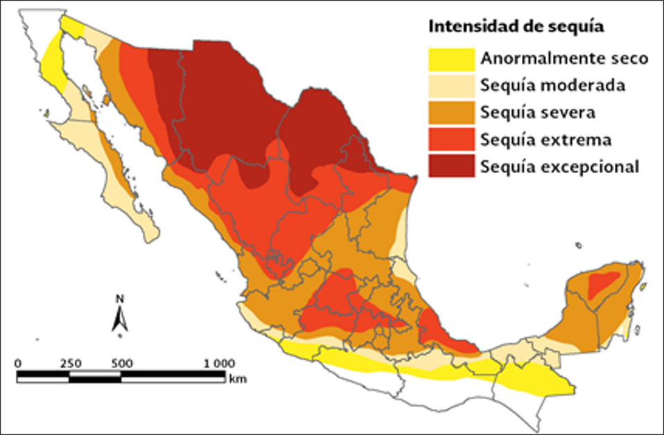 Imagen 8 Intensidades de sequía en México, junio de 2011. Fuente:[19]