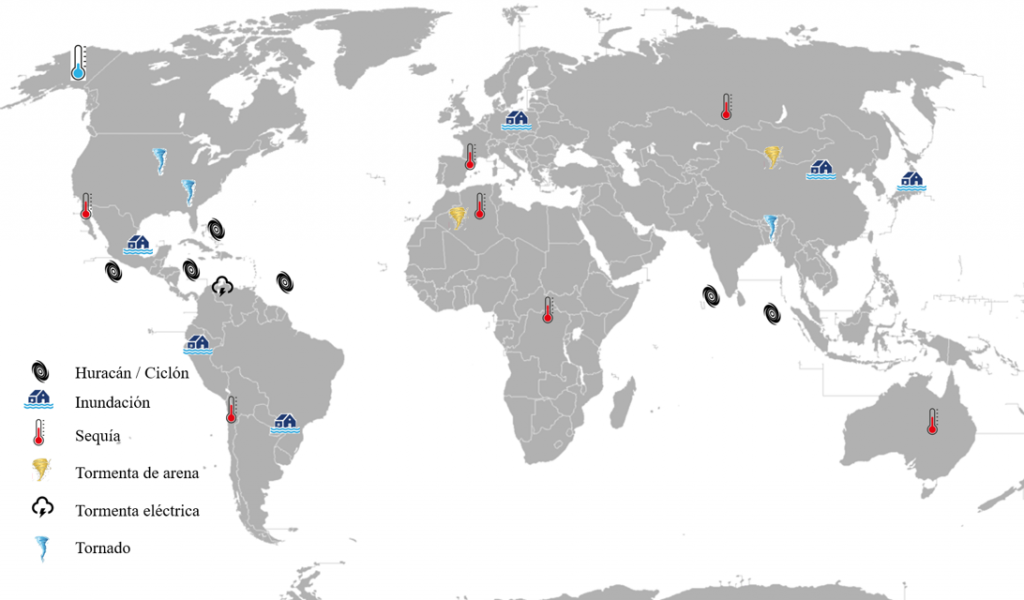 Imagen 9 Mapa global de los eventos significativos registrados en algunas regiones Fuente: Elaboración propia